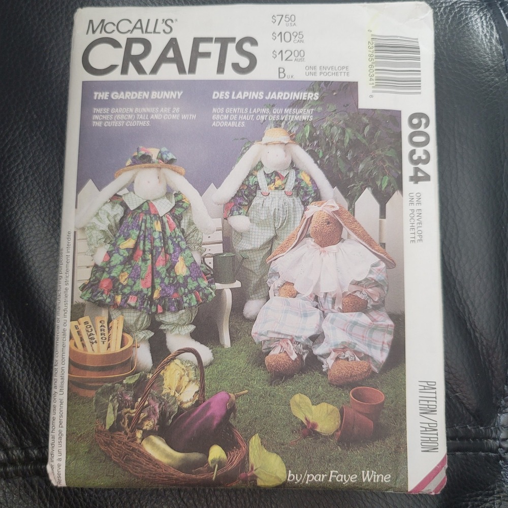 Vintage 1992 McCalls Crafts 6034 Garden Bunny 26" Stuffed Animal Pattern Uncut